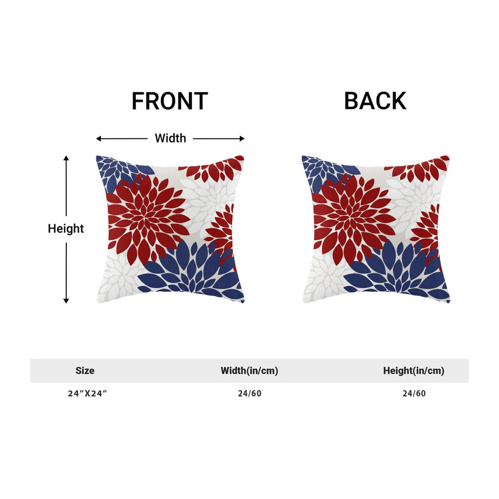 4Th Of July Pillow Covers 24X24 Inch Set Of 2 Patriotic Themed Navy Blue Red White Dahlia Floral Decor Throw Pillows Modern Geom
