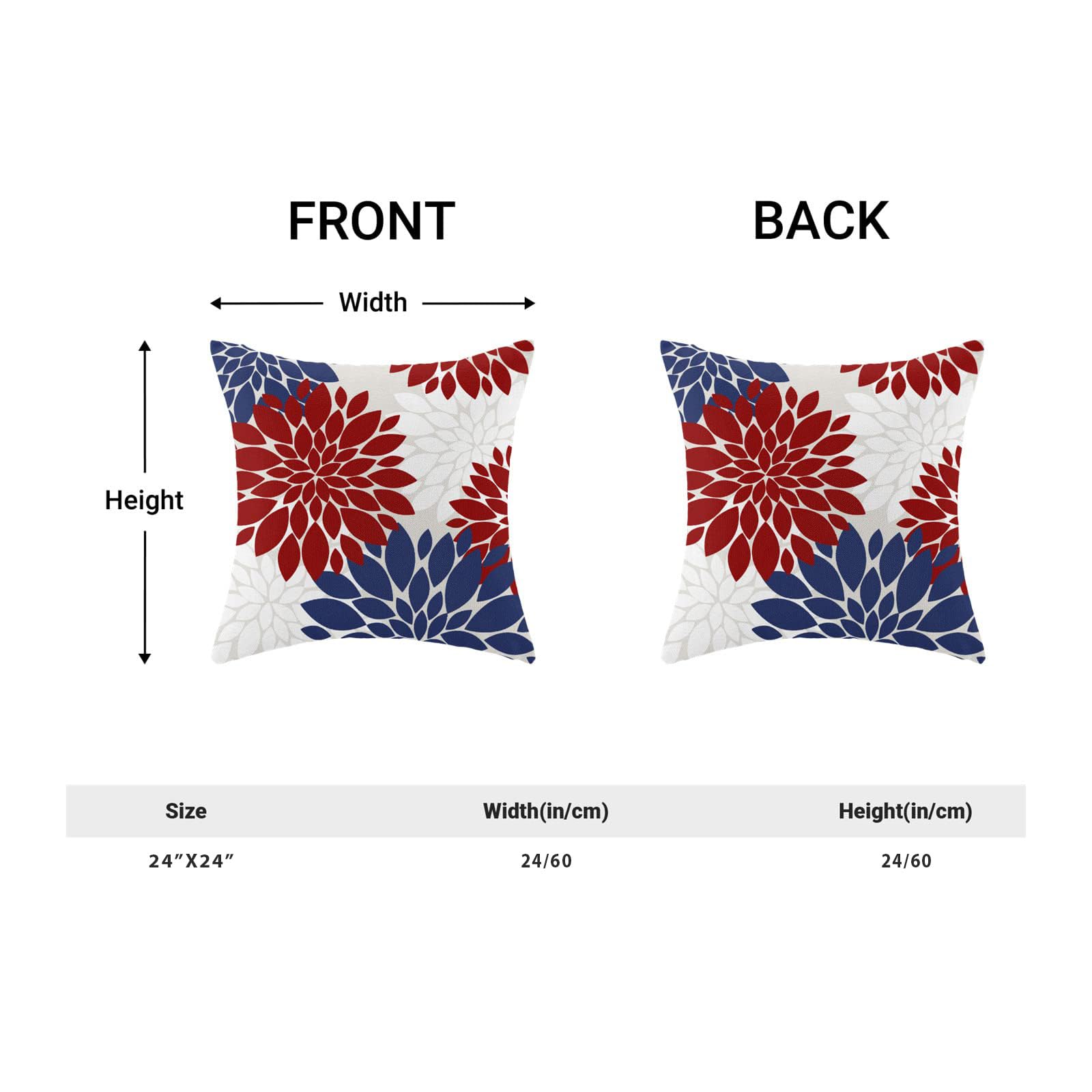 4Th Of July Pillow Covers 24X24 Inch Set Of 2 Patriotic Themed Navy Blue Red White Dahlia Floral Decor Throw Pillows Modern Geom