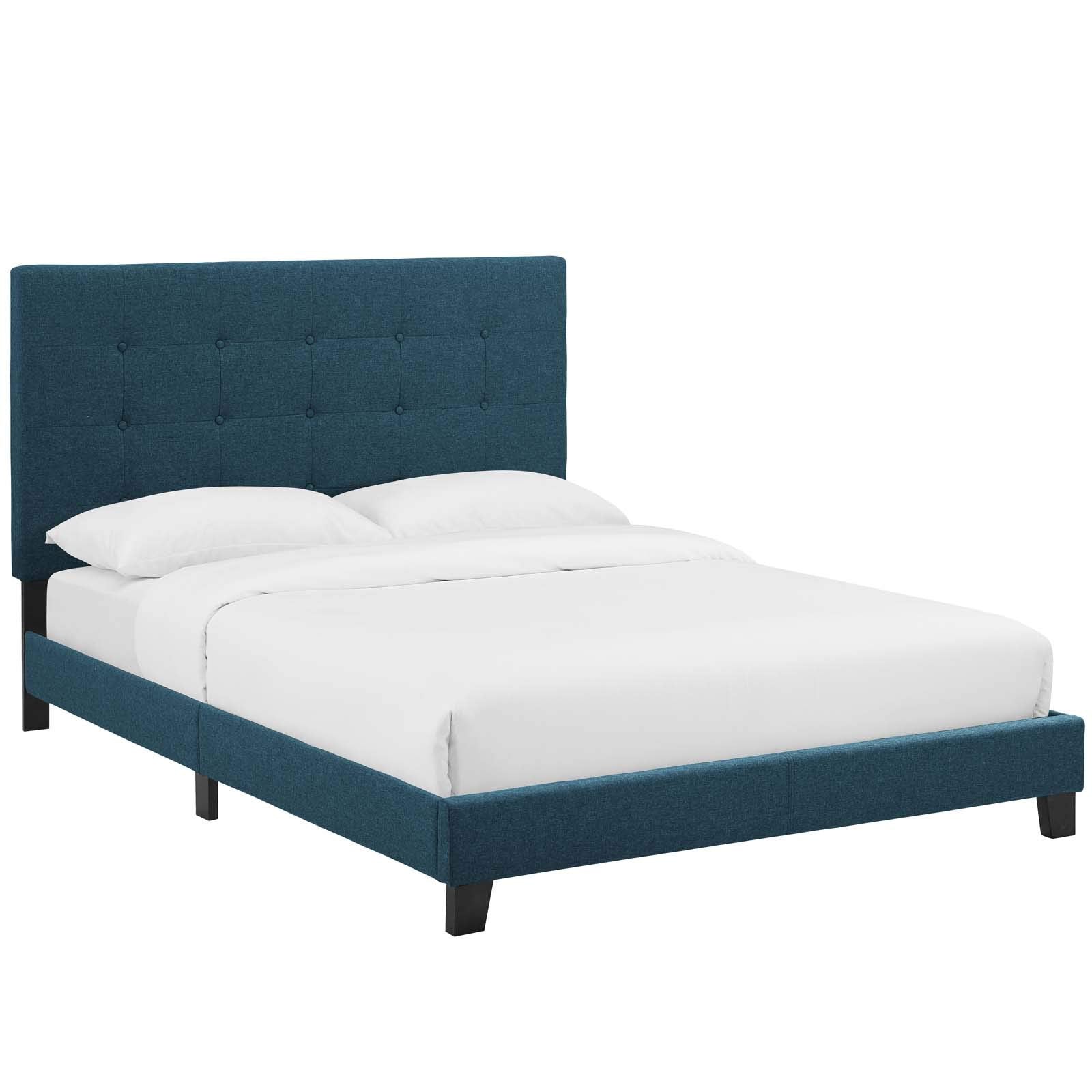 Modway Melanie Tufted Fabric Upholstered Queen Platform Bed In Azure