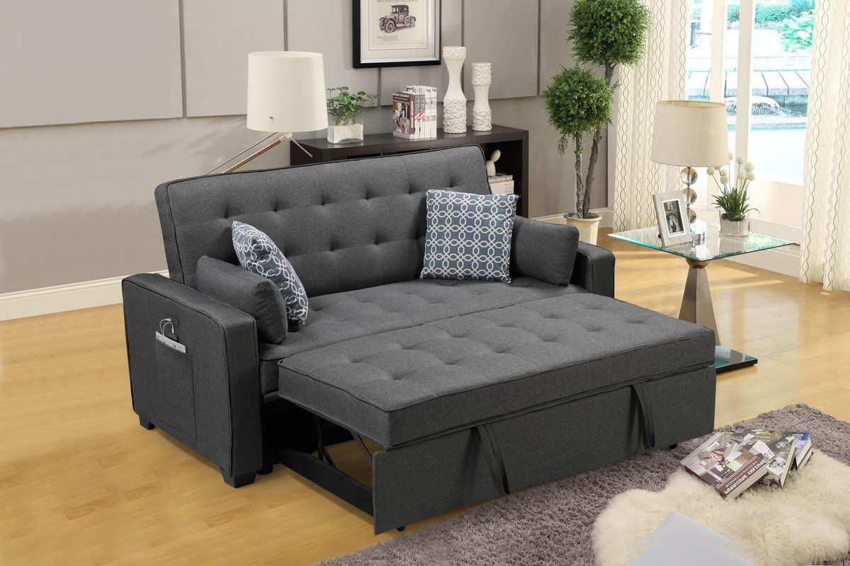 Lilola Home Cody Modern Gray Fabric 70' W Sleeper Sofa with 2 USB Charging Ports and 4 Accent Pillows
