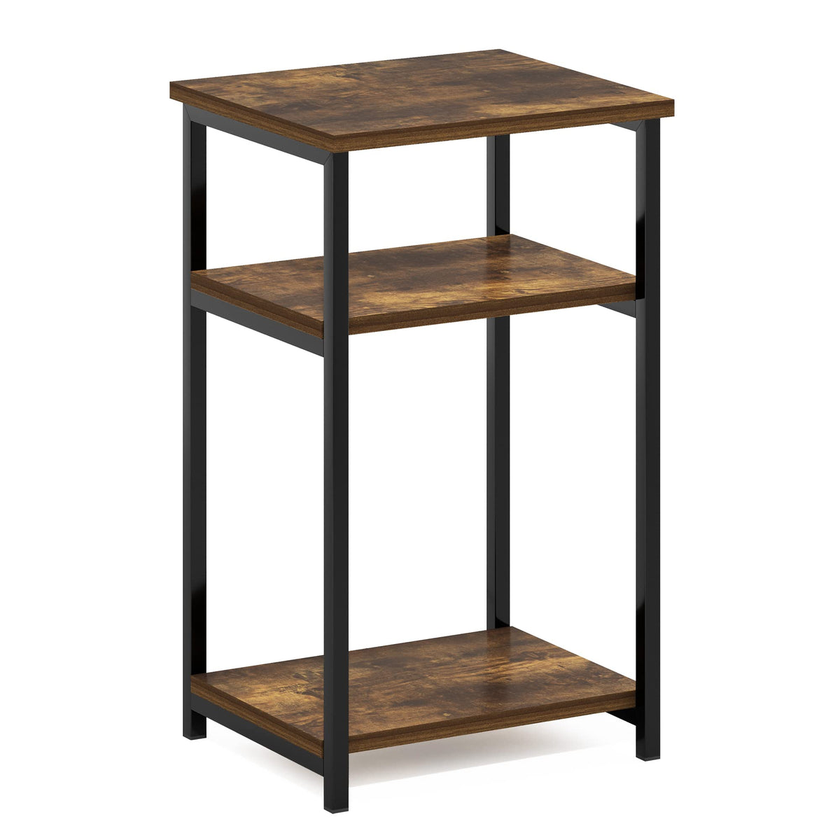 Furinno Just 3-Tier Metal Frame End Table with Storage Shelves, 1-Pack, Amber Pine