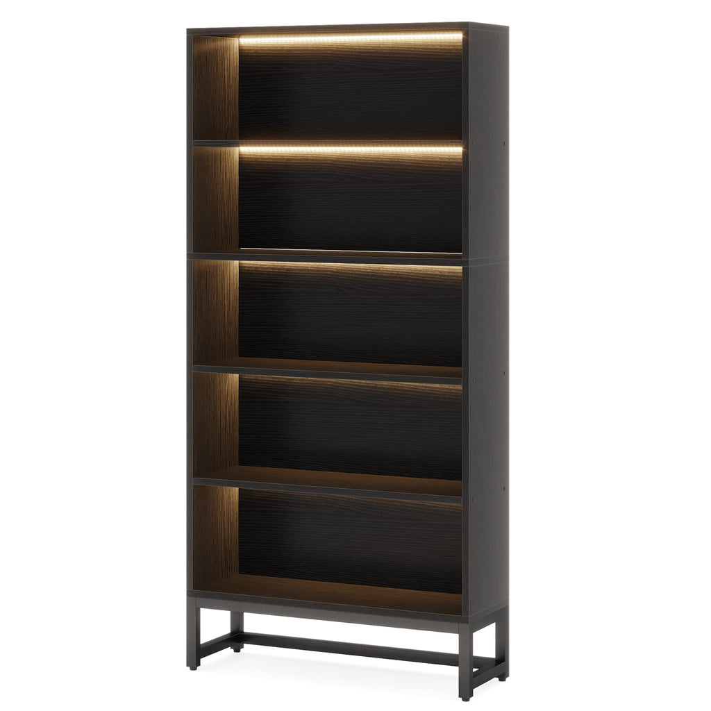Tribesigns Tall Bookcase Black Bookshelf, 70.8” Large Bookcases Organizer With Led Lights, Heavy Duty Free-Standing Library Bookshelf With 5-Tier Storage Shelves For Living Room, Bedroom (Black)