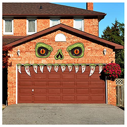 Ccinee Halloween Monster Face Decoration,Large Size Eyes Fangs And Nostril Outdoor Decor For Halloween Garage Door Entryway (Ass
