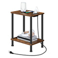 Hoobro Side/End Table With Charging Station, Usb Ports And Outlet, Nightstand With 2-Layer Storage Shelves For Small Spaces, Living Room, Bedroom, Stable Frame, Rustic Brown Bf09Ubz01