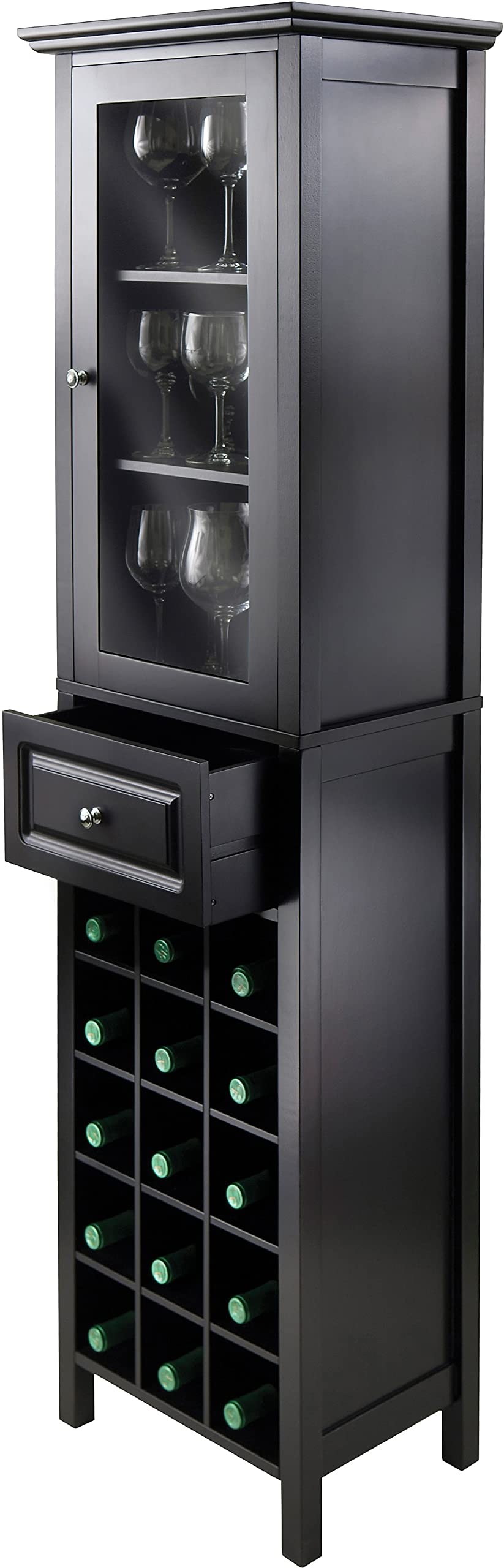 Winsome Burgundy 66.85 x 18.11 x 12.99-Inch Wood 15-Bottle Wine Cabinet, Black (20667)