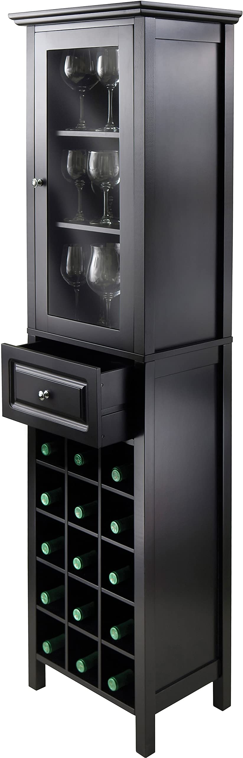 Winsome Burgundy 66.85 X 18.11 X 12.99-Inch Wood 15-Bottle Wine Cabinet, Black (20667)