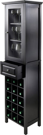Winsome Burgundy 66.85 x 18.11 x 12.99-Inch Wood 15-Bottle Wine Cabinet, Black (20667)