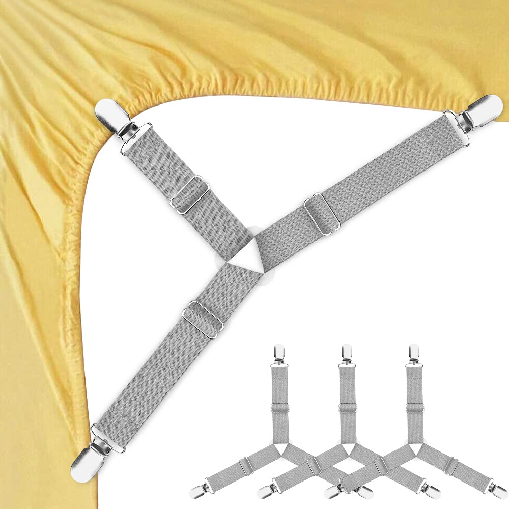 Bed Sheet Fasteners, 4 Pcs Adjustable Triangle Elastic Suspenders Gripper Holder Straps Clip For Bed Sheets,Mattress Covers, Sof