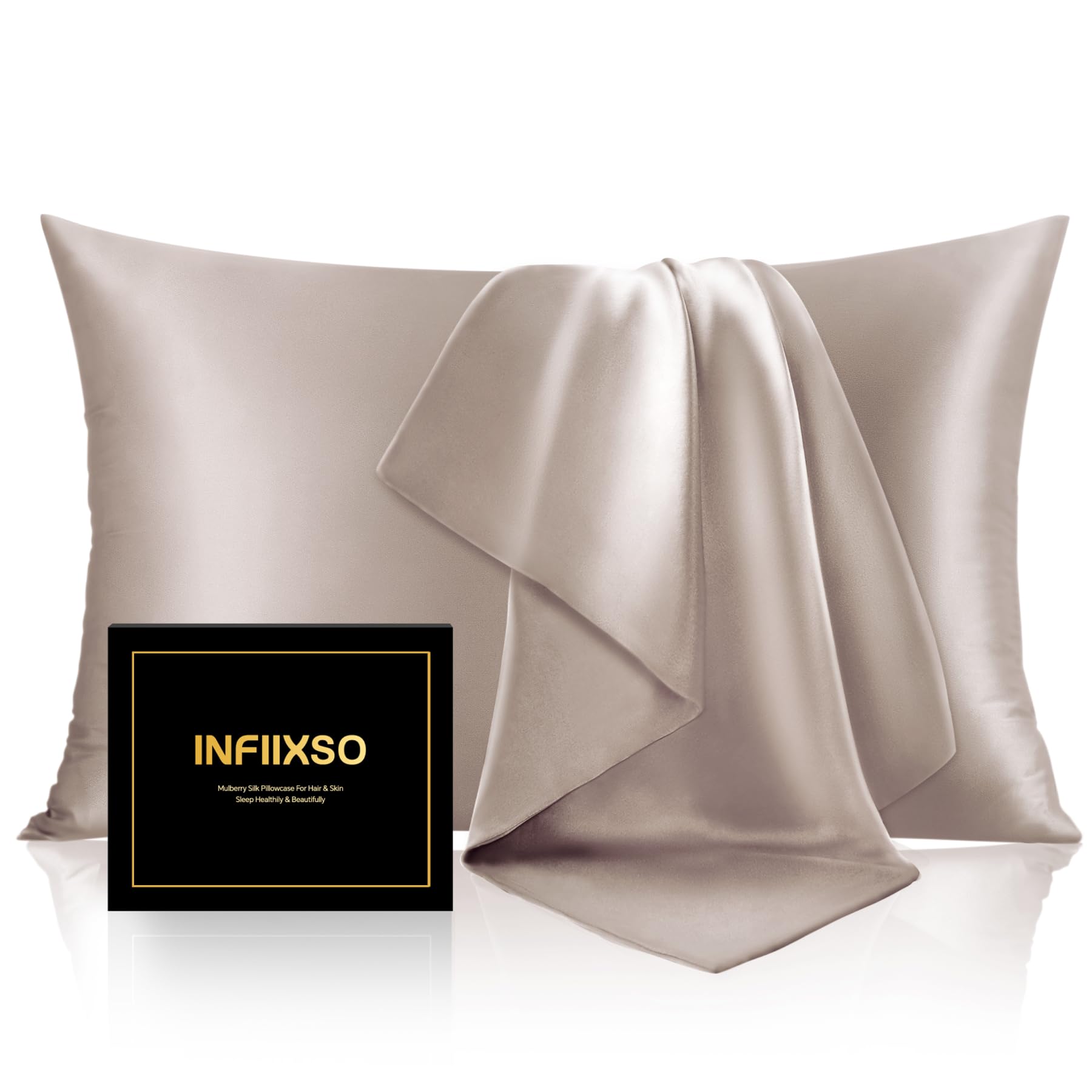 Infiixso Mulberry Silk Pillowcase For Hair And Skin, Silk Pillow Cases Queen Size Set Of 2 With Hidden Zipper 20X30 Inches, Ultr