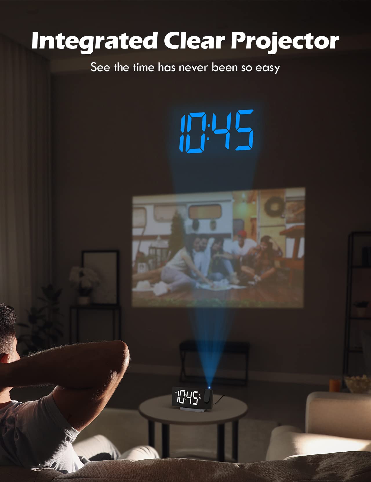 Projection Alarm Clock With Fm Radio, Usb Charging Port, 0-100% Dimmer, Dual Alarms, Hd Led Display, 30 Preset Stations, Sleep T