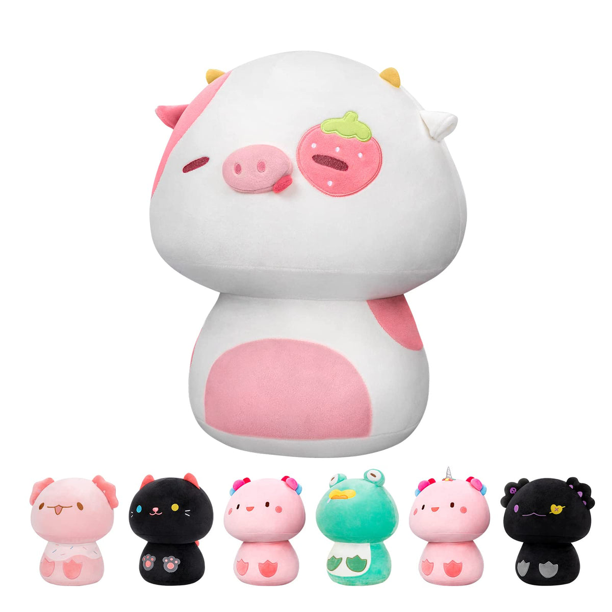 Mewaii 8    Mushroom Plush, Strawberry Cow Soft Plushies Squishy Pillow, Cute Stuffed Animals Kawaii Plush Toys Throw Pillow Dec