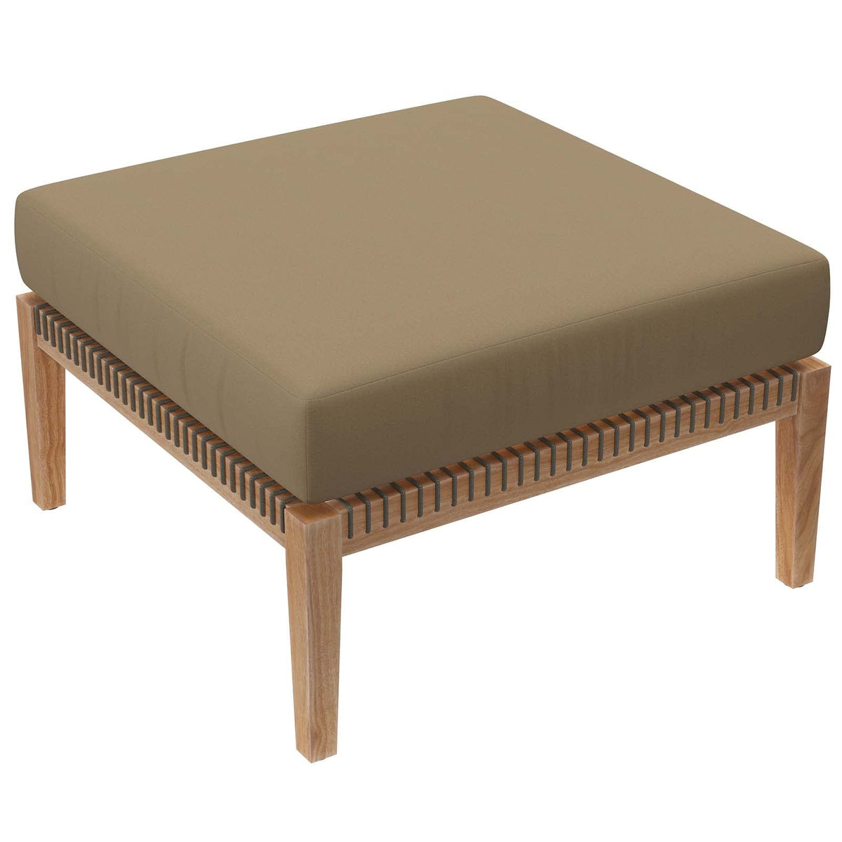 Modway Clearwater Outdoor Patio Teak Wood Ottoman In Gray Light Brown