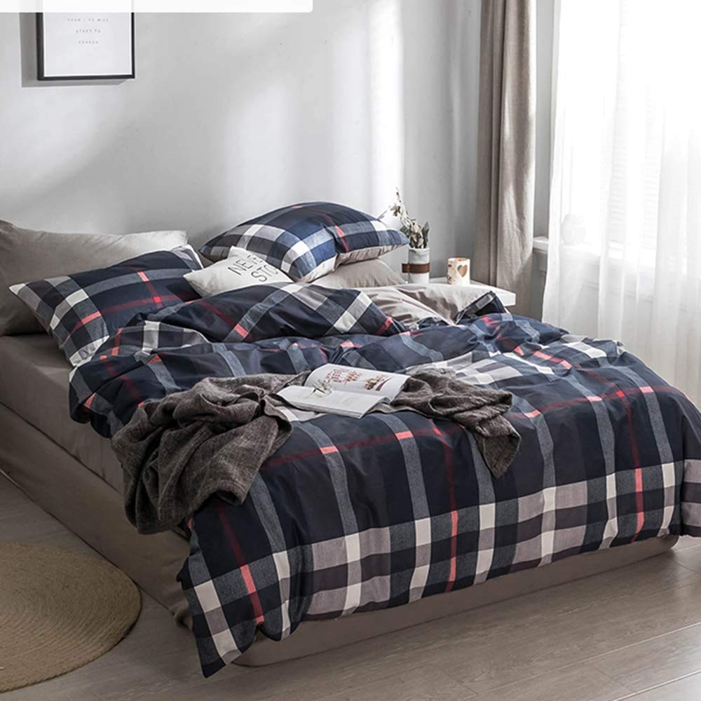 Karever Navy Plaid Comforter Set King Multicolor Checkered Bedding Quilt Set Navy Blue Tartan Grid Comforter Striped Women Navy