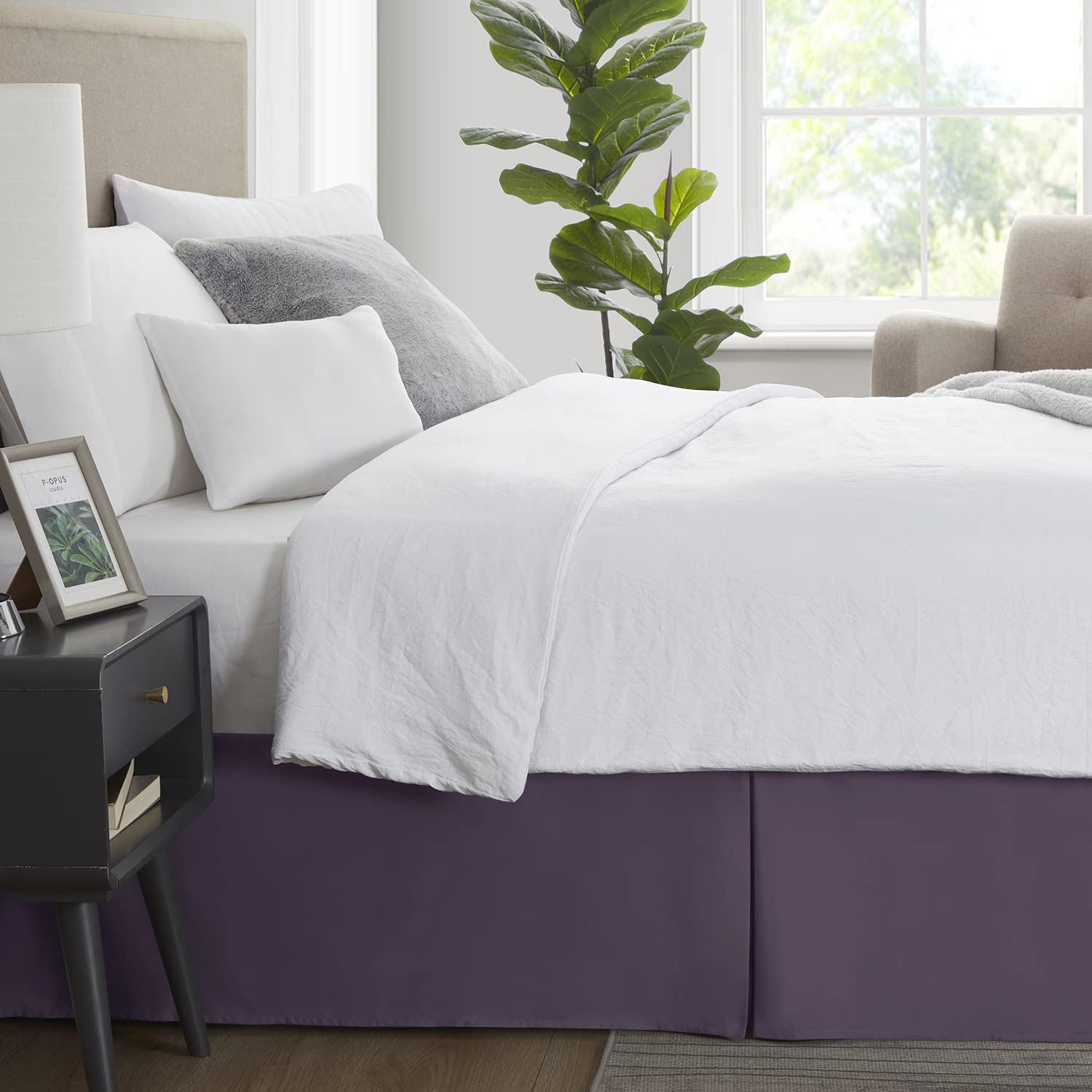 Nestl Dark Purple Full Xl Bed Skirt - Full Xl Size Bed Skirt 14 Inch Drop - Brushed Microfiber Bed Skirts - Hotel Quality Pleated Bed Skirt - Shrinkage & Fade Resistant
