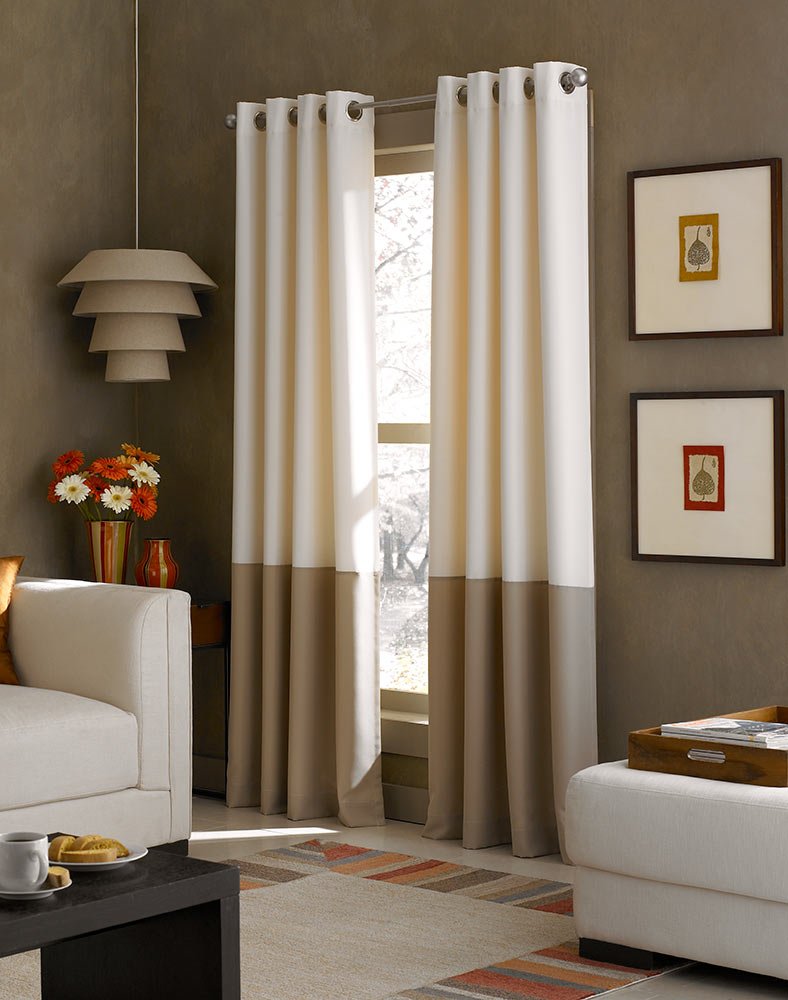 Curtainworks Kendall Color Block Grommet Curtain Panel, 108 inch, Cream/Black