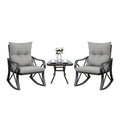 Cosiest 3 Piece Bistro Set Patio Rocking Chairs Outdoor Furniture W Warm Gray Cushions, Glass-Top Table For Garden, Pool, Backyard