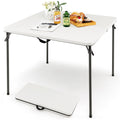 Goplus 34' Square Folding Card Table, Foldable Plastic Folding Tables, Portable Fold Up Table W/Handle, White Indoor Outdoor Utility Bi-Folding Commercial Table For Picnic, Party, Dining, Camping, Bbq