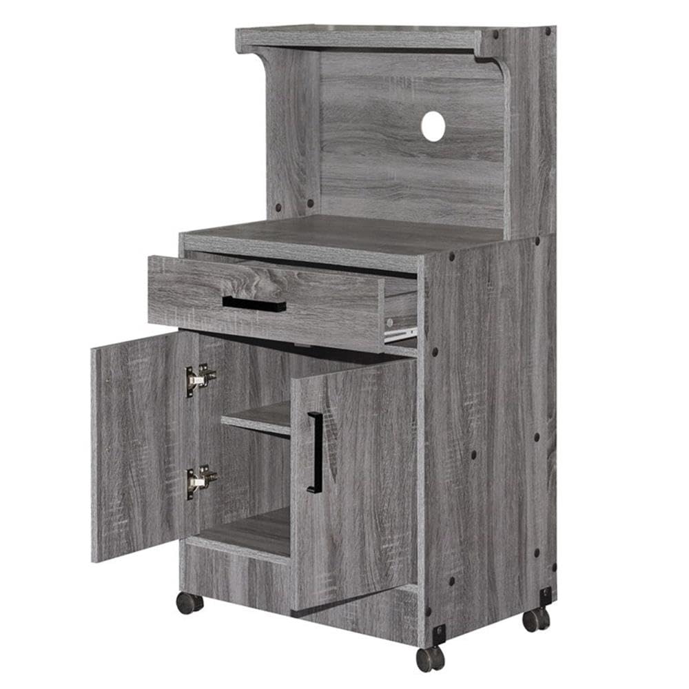 Better Home Products Shelby Kitchen Wooden Microwave Cart in Gray