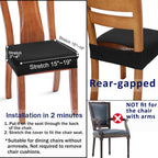 Buyue Fast Installation Dining Room Chair Covers Set Of 6, Luxury Stretch Jacquard Seat Slipcovers For Kitchen Armless Chairs, Rear Gapped- Black- 6