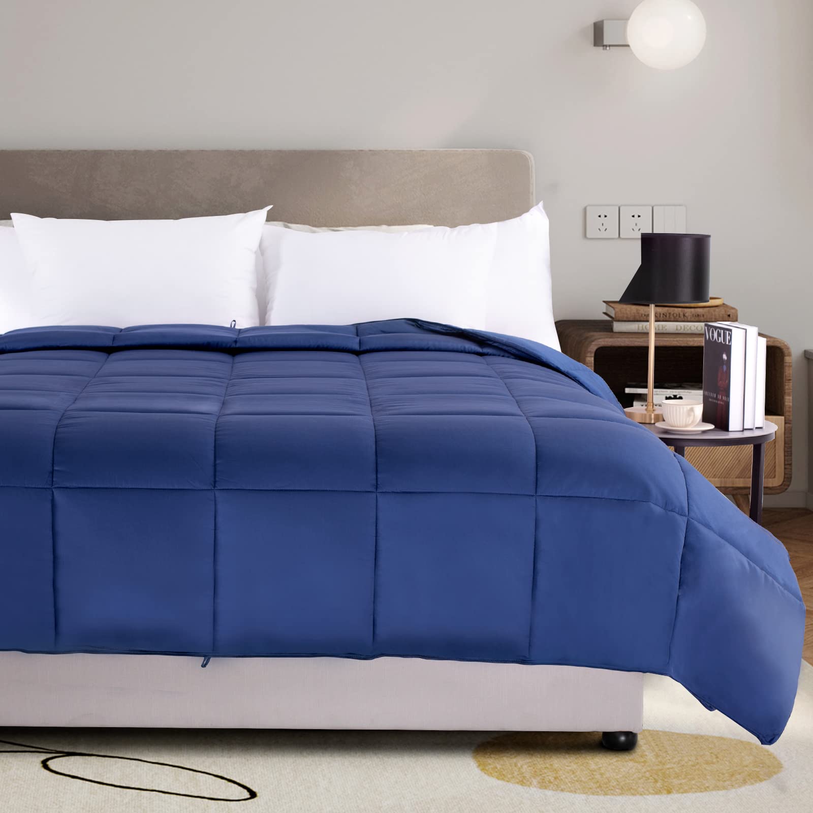 Nexhome Pro Organic Natural Bamboo Cooling Comforter,Navy Twin Lightweight Down Alternative Cool Duvet Insert,Summer Bedding Duv