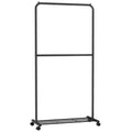 SONGMICS Clothes Rack with Wheels, Double-Rod Clothing Rack for Hanging Clothes, 25.4mm Metal Garment Rack with Dense Mesh Stora