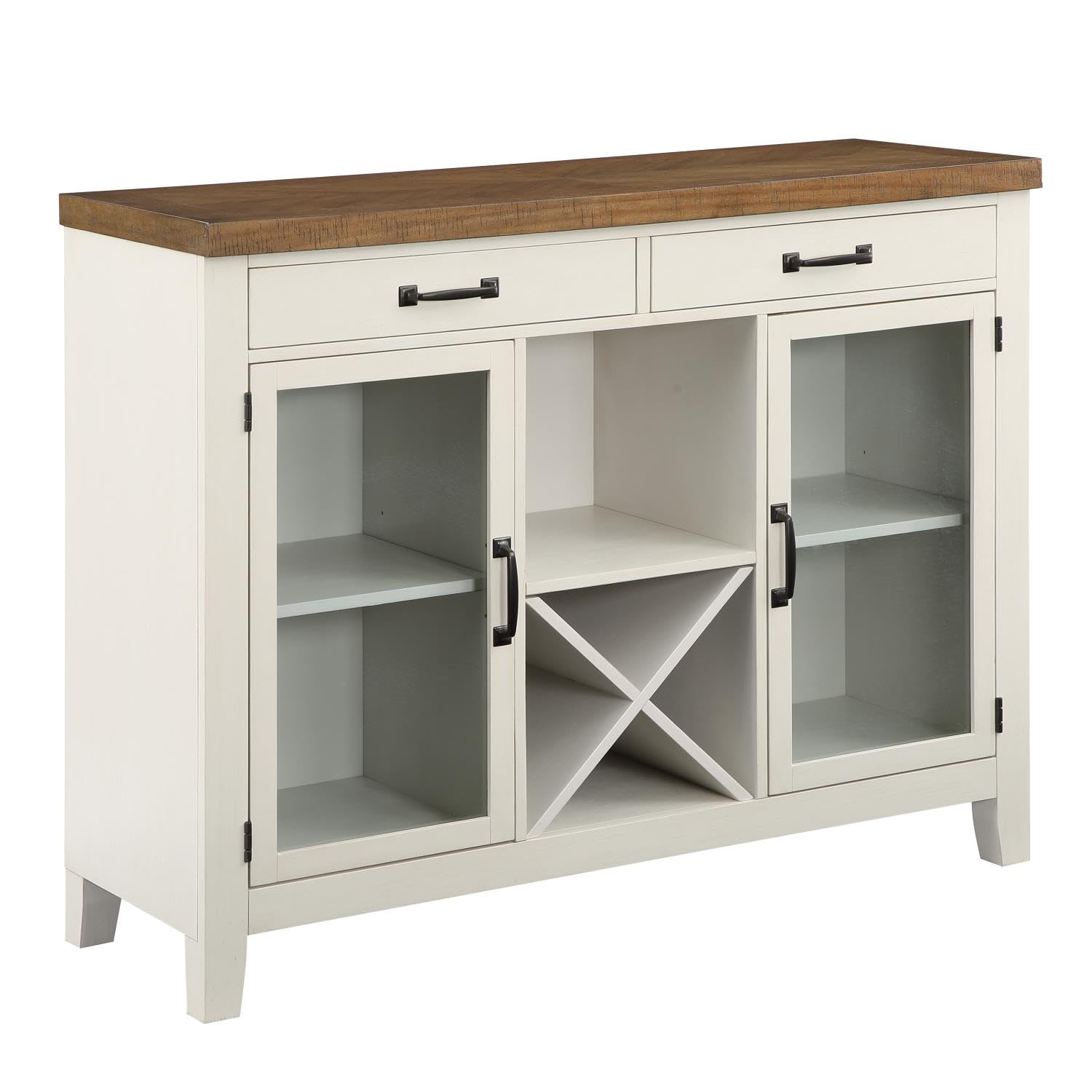 Steve Silver Furniture Hyland Server-Two-Tone Milk and Honey Finish, Glass Doors, Removable Wine Rack Sideboard, 18" D x 52" W x 42" H, Brown