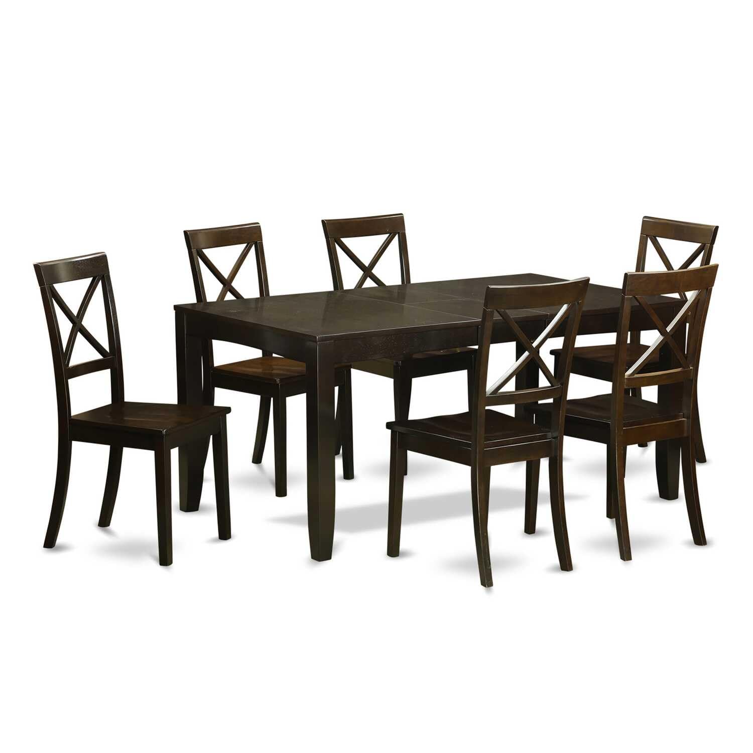 East West Furniture Lybo7-Cap-W 7 Pc Formal Dining Room Set-Dining Table With Leaf 6 Chairs For Dining Room