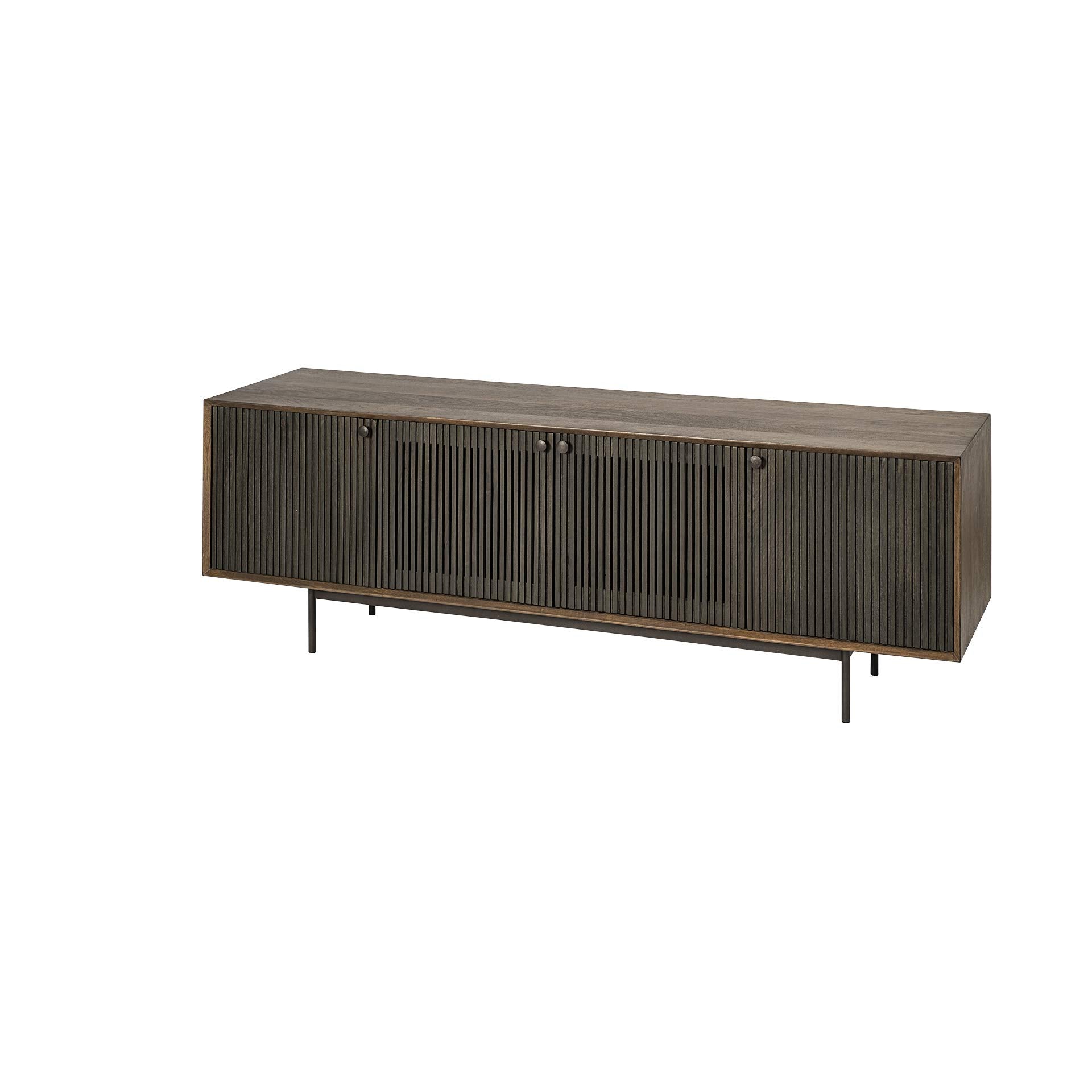 Medium Brown Mango Wood Finish Tv Stand Media Console With 4 Doors