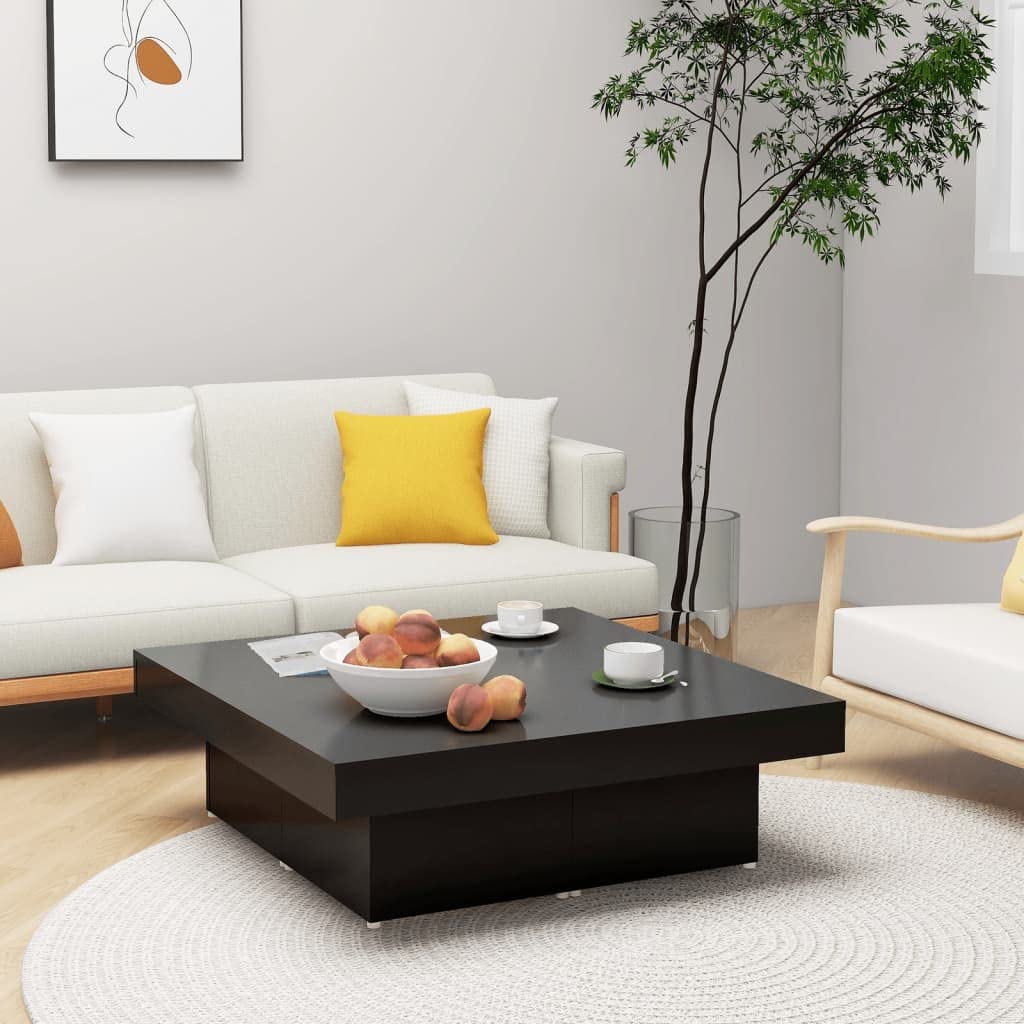 vidaXL Coffee Table Black 35.4"x35.4"x11" Engineered Wood
