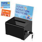 Polmart Black Donation Box With Lock - Secure Ballot Box With Removable Sign Holder & 2 Keys - For Money, Cards, Votes, Tickets,