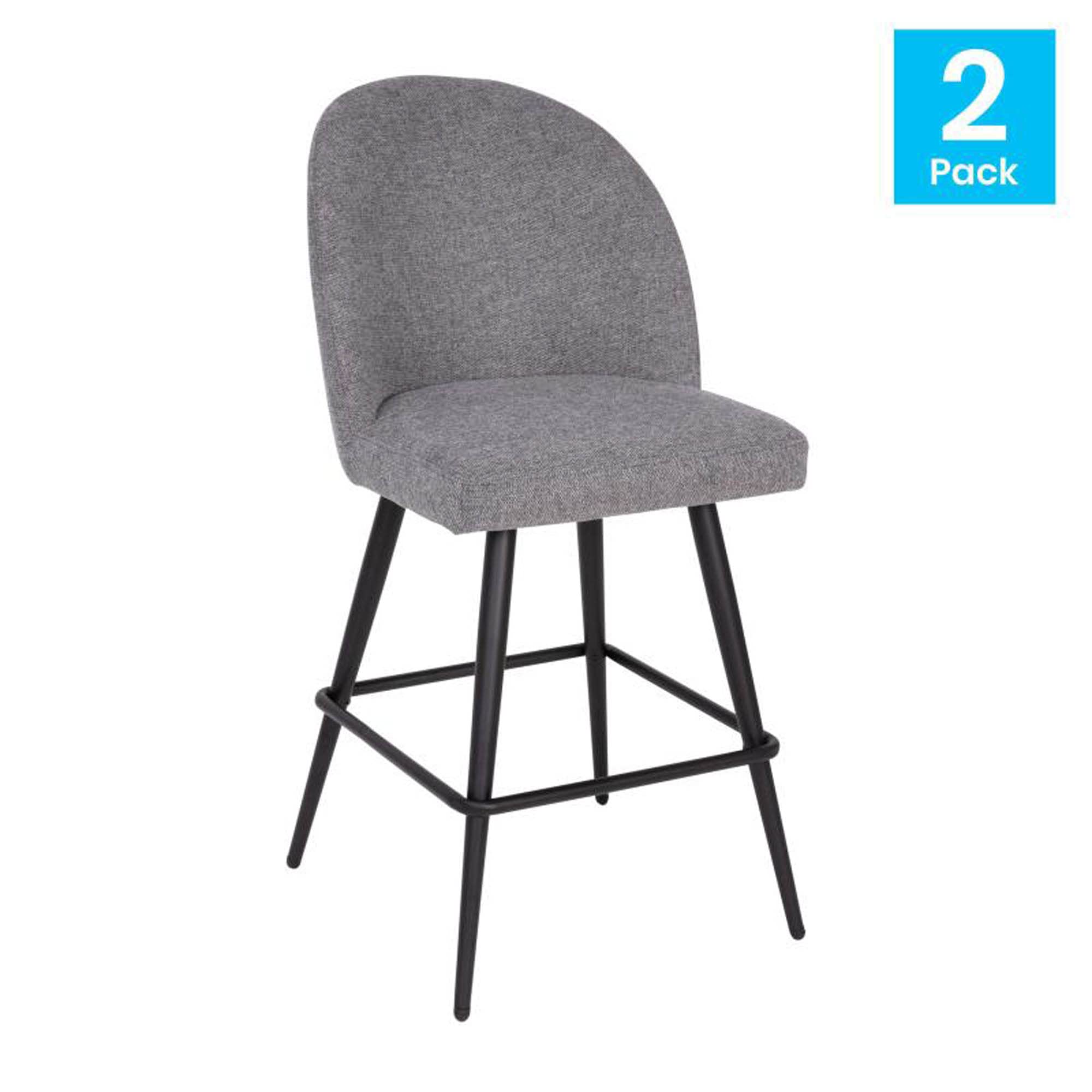 Flash Furniture Lyla Commercial Grade Modern Armless Counter Stools-Gray Faux Linen Upholstery-26&quot; Barstool-Contoured Backrest-Steel Frame & Footrest-Set of 2