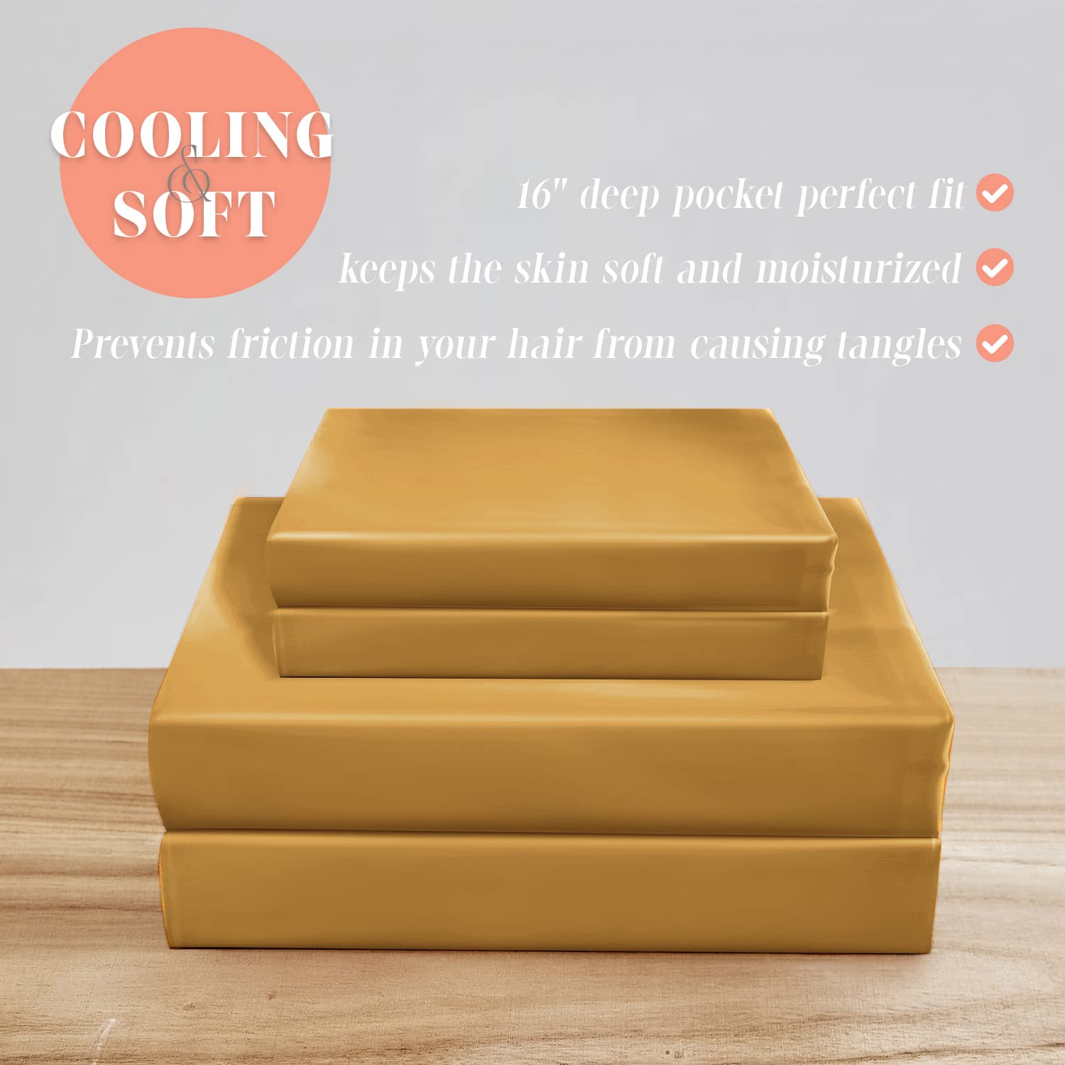 Elegant Comfort Luxurious 4-Piece Silky Satin Sheet Set, Skin And Hair Friendly, Wrinkle, Fade, Stain Resistant With Deep Pockets Fitted Sheet, Cooling Soft Satin Sheet Set, Full, Gold