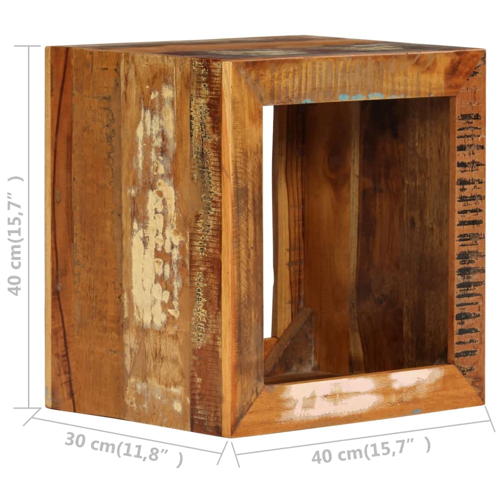 vidaXL Solid Reclaimed Wood Stool - Antique-Style Multifunctional Furniture with Storage, Diverse Wood Types, Polished Painted Lacquered Finish, 15.7"x11.8"x15.7" Dimensions