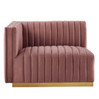 Modway Conjure 4-Piece Velvet And Stainless Steel Sofa In Gold/Dusty Rose