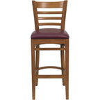Flash Furniture HERCULES Series Ladder Back Cherry Wood Restaurant Barstool - Burgundy Vinyl Seat