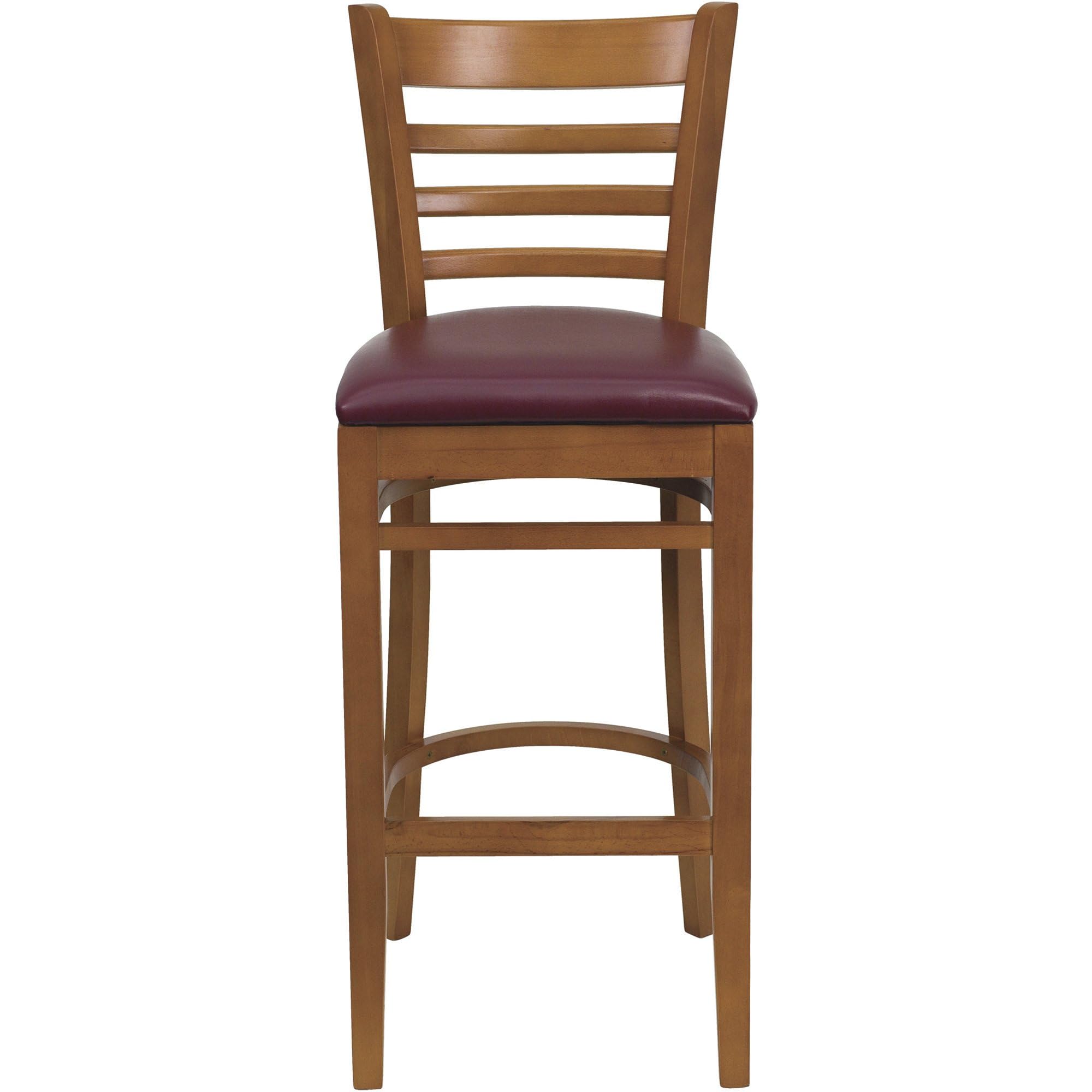 Flash Furniture HERCULES Series Ladder Back Cherry Wood Restaurant Barstool - Burgundy Vinyl Seat