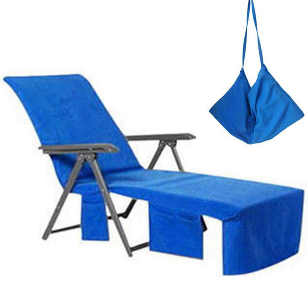 Vocool Chaise Lounge Cover Pool Chair Cover Soft And Quick Dry Beach Chair Towel Cover With Pocket For Sun Lounger Pool Sunbathing Garden Beach Hotel, No Slide, Blue 85' L X 30' W