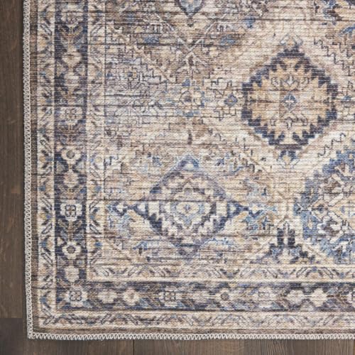 HomeRoots 533117 8 x 10 ft. Ivory & Tan Floral Traditional Power Loomed Distressed Washable Rectangle Area Rug