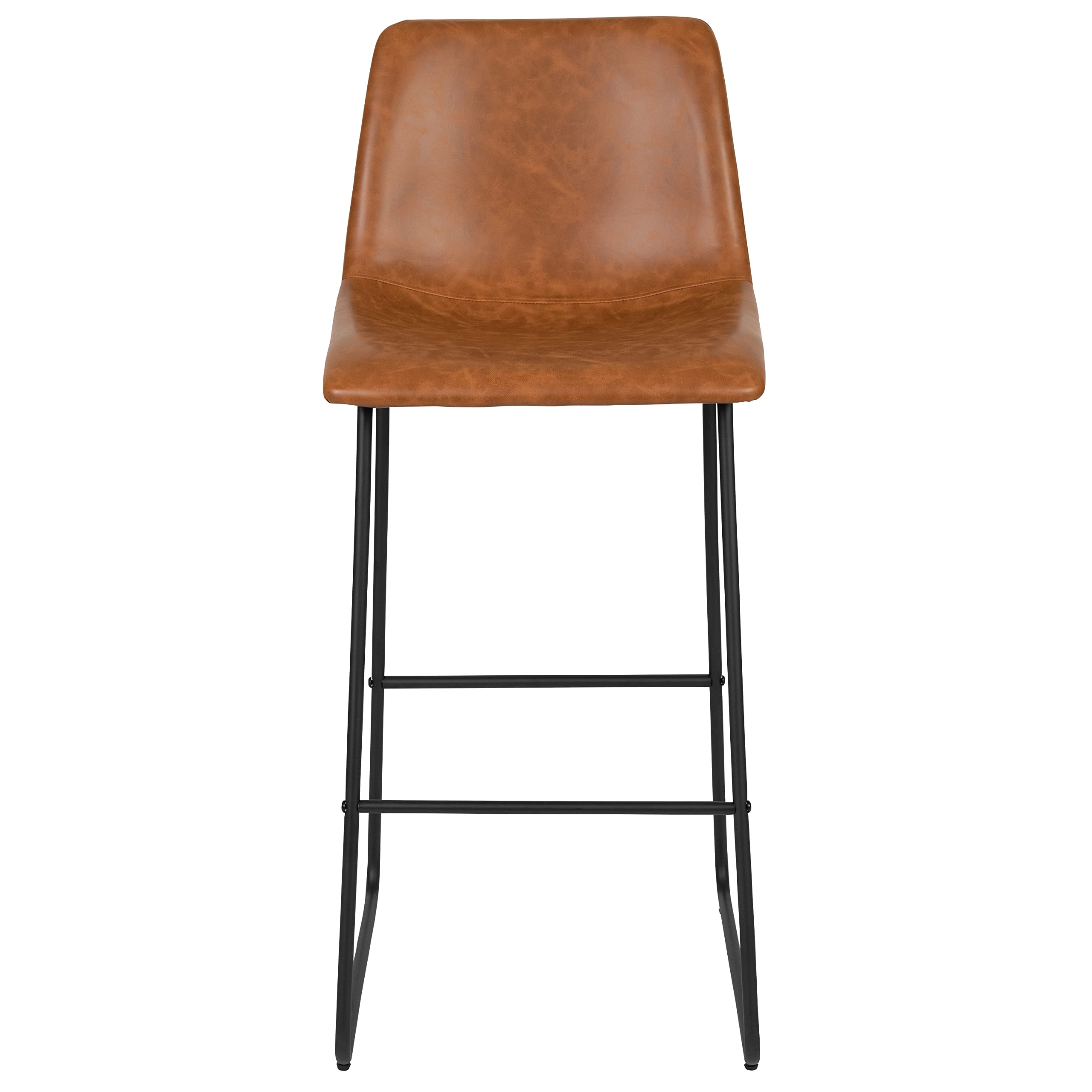 Flash Furniture Reagan 30&quot; LeatherSoft Barstools with Footrest, Mid-Century Modern Bucket Style Bar Height Stools, Set of 2, Light Brown