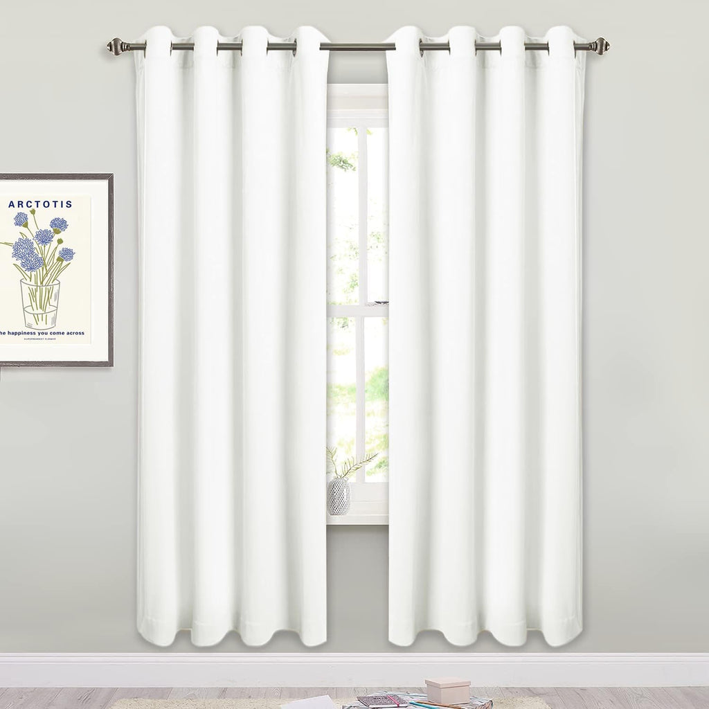 SMILETIME White 72 in Long Velvet Curtains with Grommet, Thermal Insulated Super Soft Privacy Noise Reducing Light Filtering Vel
