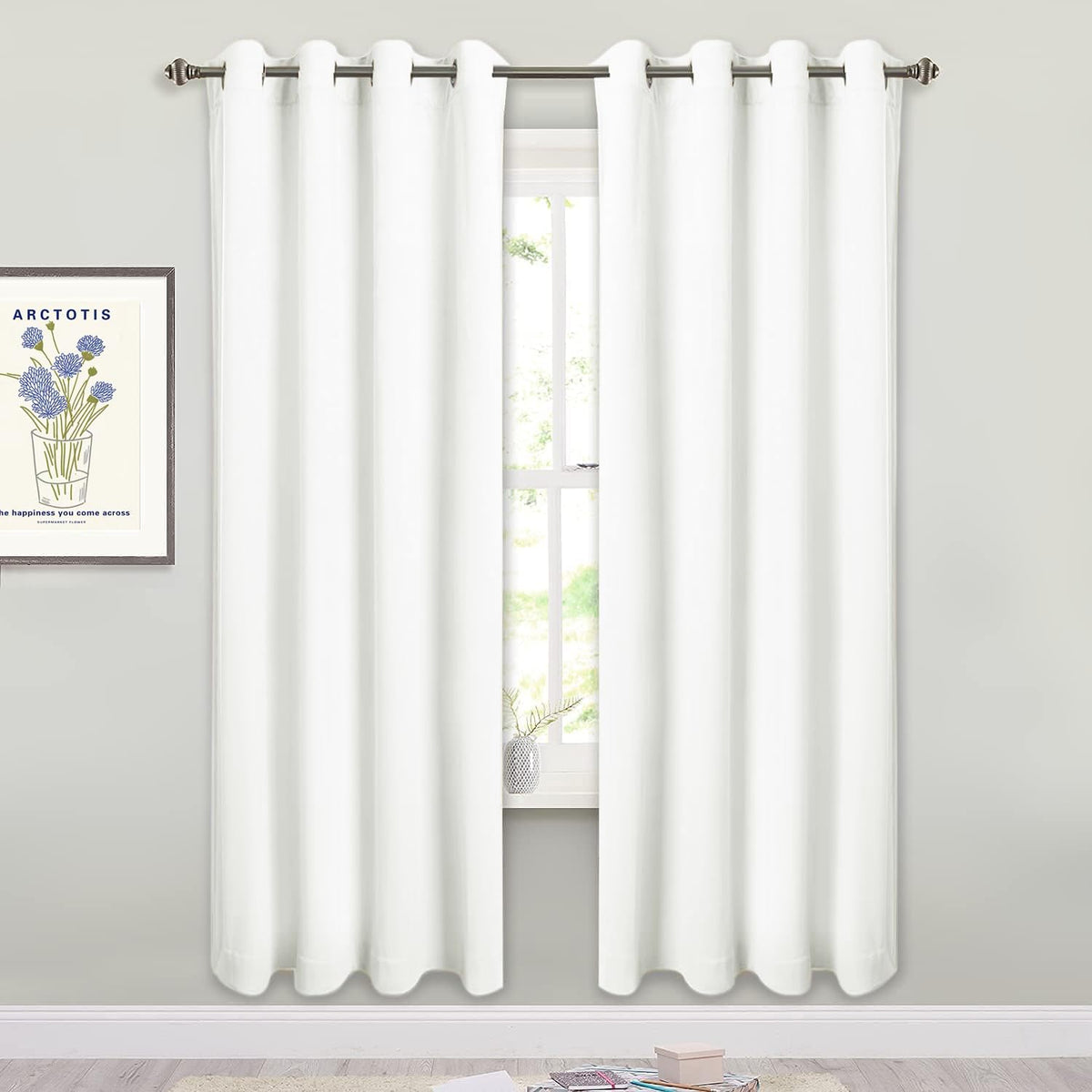 SMILETIME White 72 in Long Velvet Curtains with Grommet, Thermal Insulated Super Soft Privacy Noise Reducing Light Filtering Vel