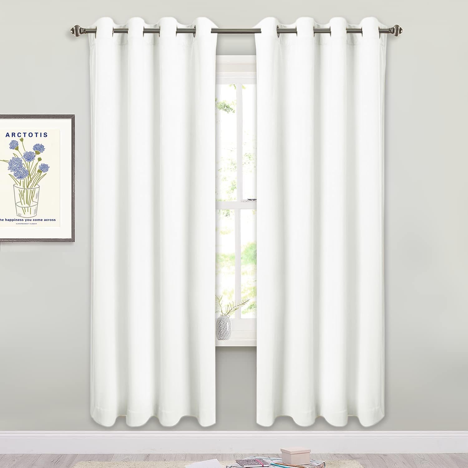 SMILETIME White 72 in Long Velvet Curtains with Grommet, Thermal Insulated Super Soft Privacy Noise Reducing Light Filtering Vel