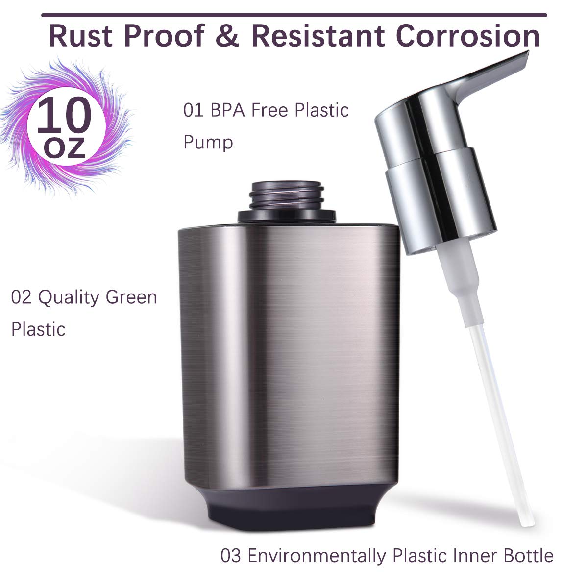 Boperzi 2 Pack Soap Dispenser Rust Proof Refillable Liquid Hand & Dish Soap Dispenser Set Leak Proof Plastic Chorme Pump For Kit