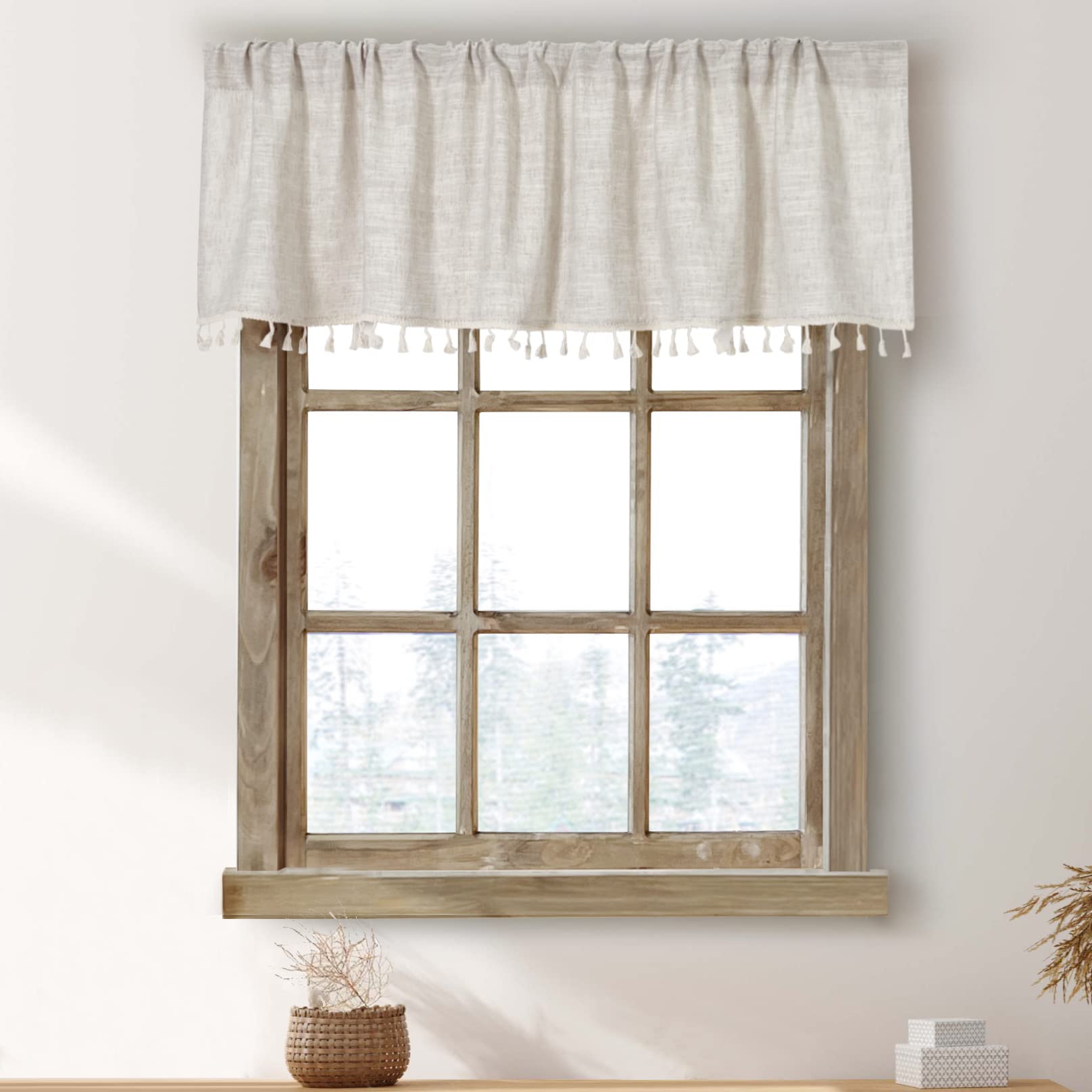 2 Pack Boho Tassel Kitchen Valances For Windows Modern Farmhouse Cotton Linen Valance Curtains Topper Country Rustic Bathroom Sm