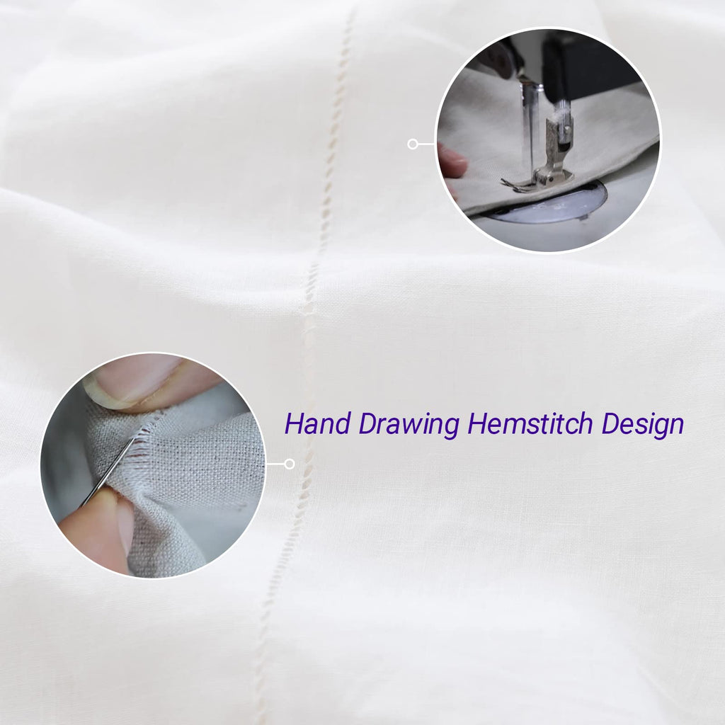 Simple&Opulence 100% Belgian Linen Sheet Set Handmade Hemstitch White King Size Bed Sheet-4 Piece (1 Flat Sheet+1 Fitted Sheet+2