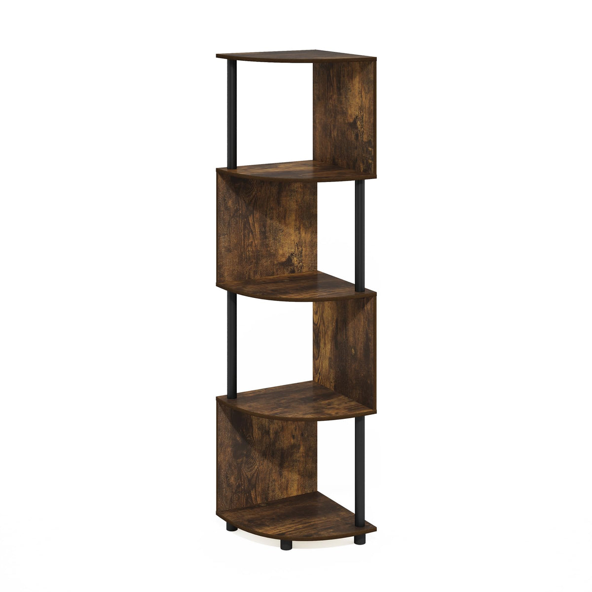 Furinno Econ 4-Tier Zigzag Corner Shelf Bookcase, Bookshelf, Amber Pine/Black