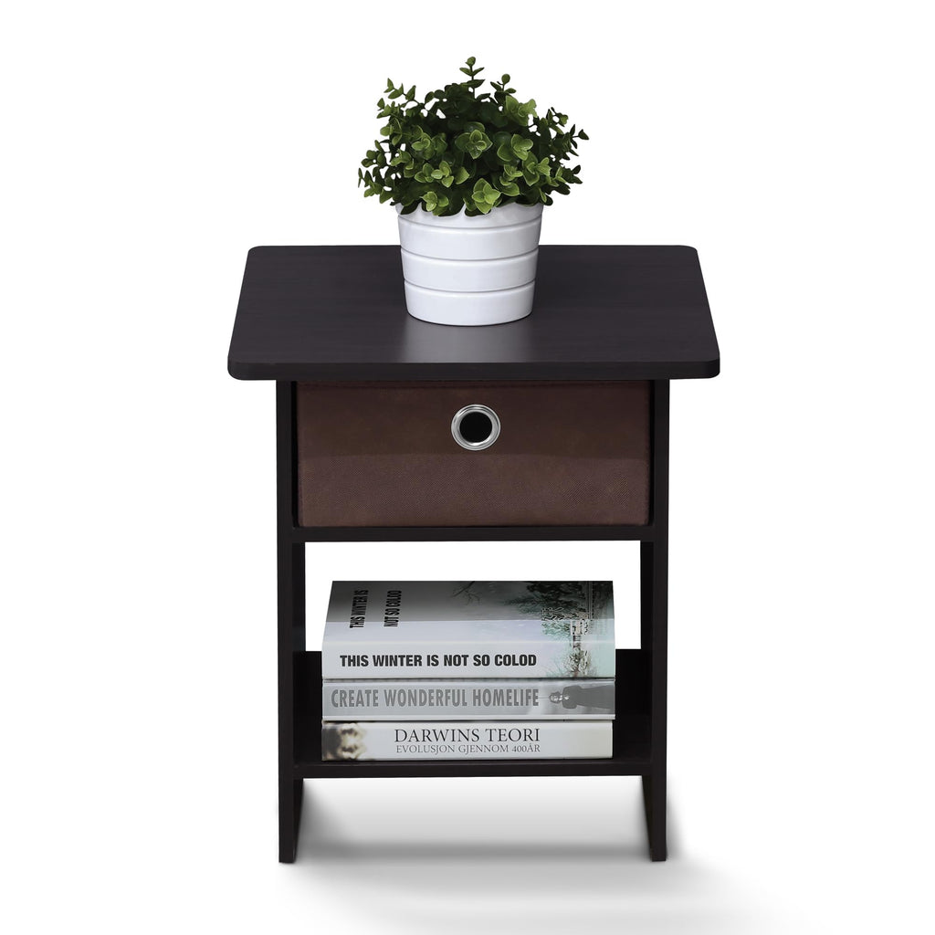 Furinno Dario End Table / Side Table / Night Stand / Bedside Table with Bin Drawer, 1-Pack, Dark Walnut