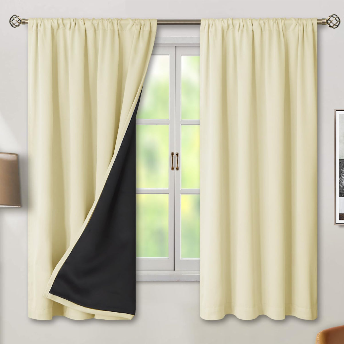 Bgment 100% Blackout Curtains For Bedroom With Black Liner, Double Layer Thermal Insulated Full Room Darkening Noise Canceling R