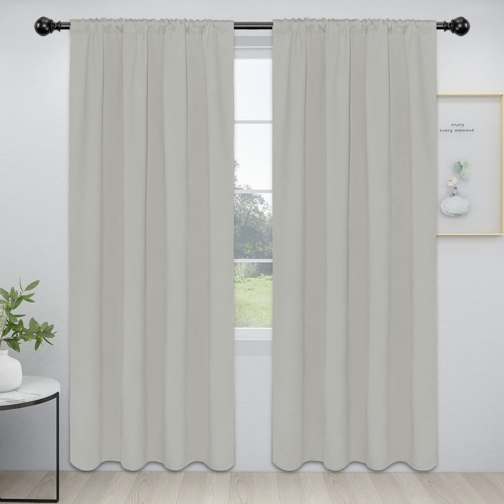 Easy-Going Rod Pocket Blackout Curtains For Bedroom, Room Darkening Window Curtains For Living Room, Thermal Insulated Noise Reduction Solid Window Drapes, 2 Panels(52X96 In, Greyish White)