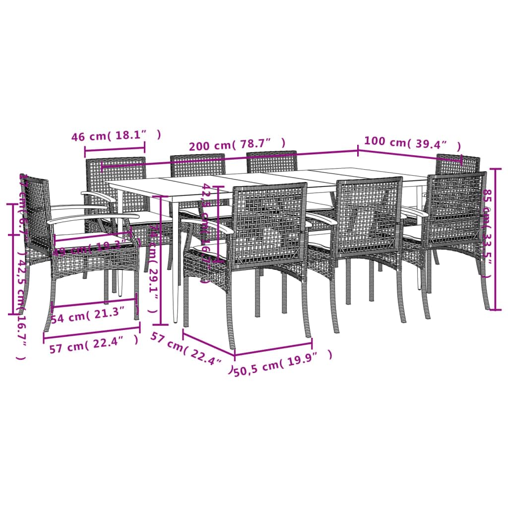 vidaXL Garden Dining Set and Cushions 7 Pieces, Table and Chairs, Relaxing Armchairs, Seats for Patio Terrace, Synthetic Rattan Grey
